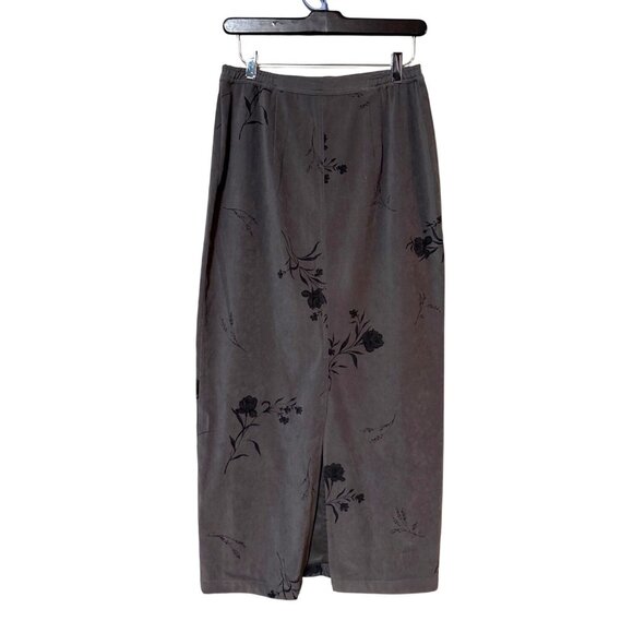 Vtg Norton McNaughton Gray Floral Print Maxi Skirt 6 ultra-suede embroidered - Picture 2 of 5